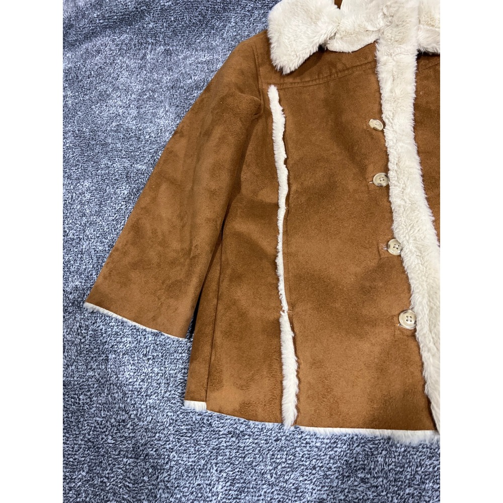 Abercrombie Kids Faux Suede Faux Fur Trim Coat Brown Size 5/6 Kids Outerwear - Picture 5 of 13
